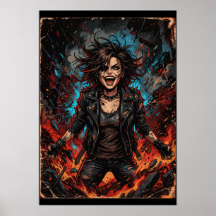 Poster Punk Caos Garota Explosão Arte Fogo Rebelde Grun