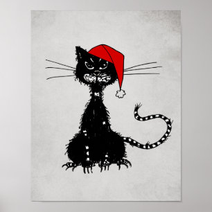 Poster Punk Christmas: Gato com Gótico de Papai Noel