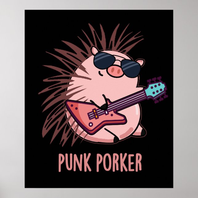 Poster Punk Porker Funny Punk Rocker Pun Pun Dark BG (Frente)