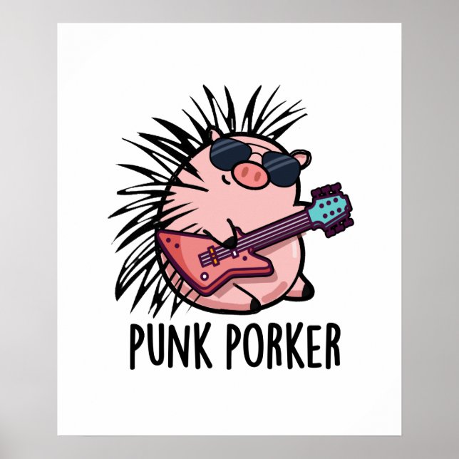 Poster Punk Porker Funny Rocker Pig Pun (Frente)