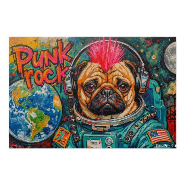 PÔSTER PUNK ROCK PUG ASTRONAUTA 7 (Frente)