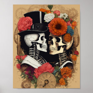 Poster Punk Rock'n'Roll Skulls in Love Wall Art