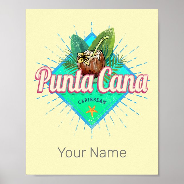 Poster Punta Cana Caribe Retro República Dominicana (Frente)