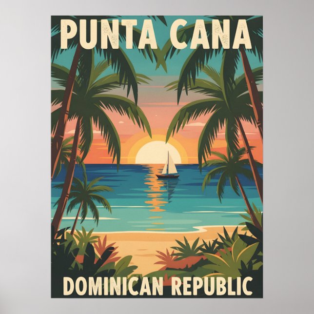 Poster Punta Cana Dominican Republic Tropical Sunset  (Frente)