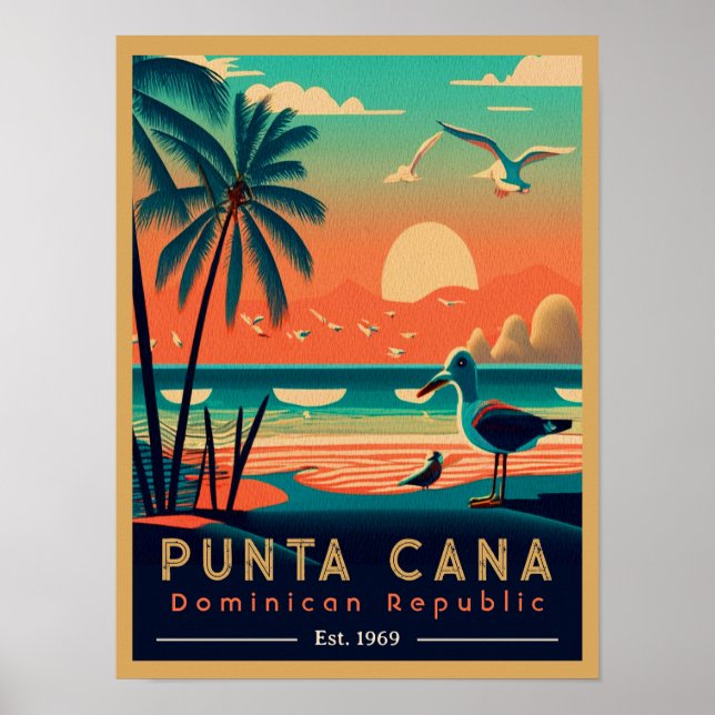 Poster Punta Cana DR. Retro Sunset Souvenirs 1960 (Frente)