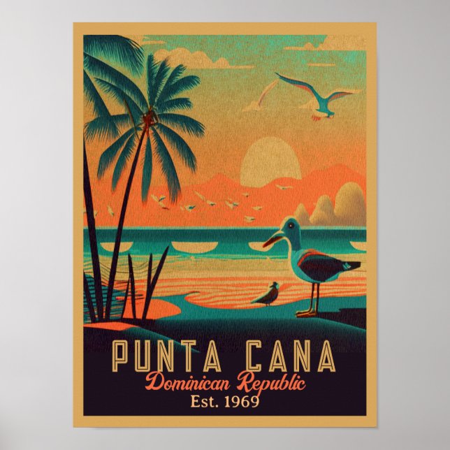 Poster Punta Cana DR. Retro Sunset Souvenirs 1960 (Frente)