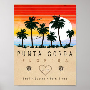 Poster Punta Gorda Florida Retro Sunset Palm tree 1960