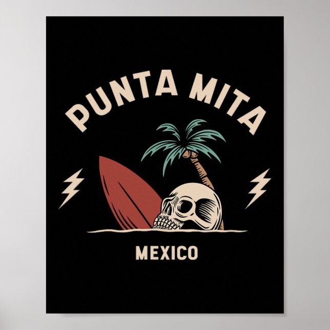 Poster Punta Mita México Surf Vintage Esqueleto Caveira  (Frente)