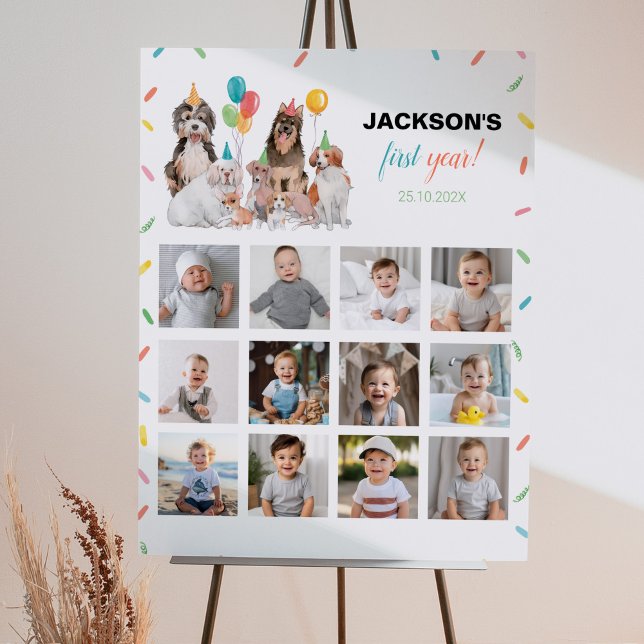 Poster Puppy Boy Birthday Foto Milestone Sign Dog Party (Criador carregado)
