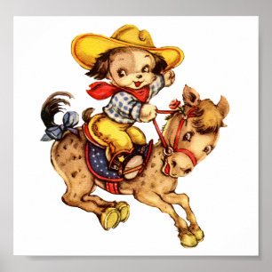 Poster Puppy Cowboy on His Horse