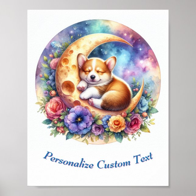 Poster Puppy Fofo Personalizado Dormindo na Lua (Frente)