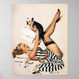 Poster Puppy Lover Pin-up Girl - Retro Pinup Art