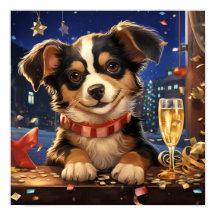 Puppy na véspera de Ano Novo