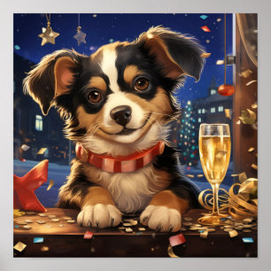 Poster Puppy na véspera de Ano Novo