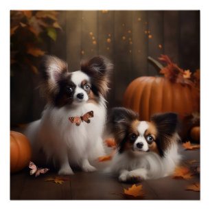 Pôster Puppy Papillon Delícia de Outono Abóbora