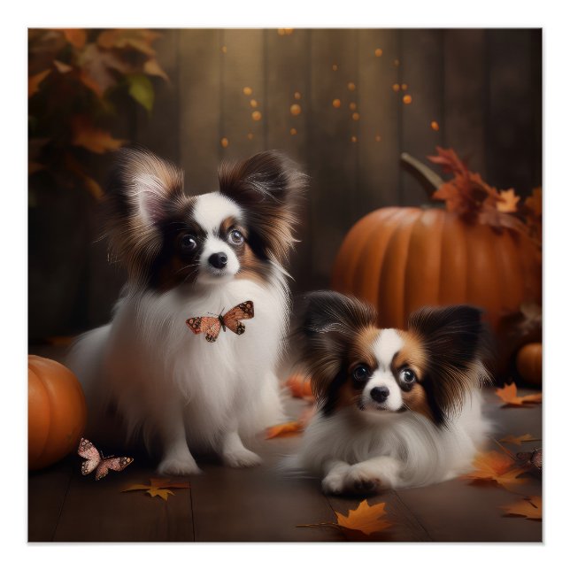 Pôster Puppy Papillon Delícia de Outono Abóbora (Frente)