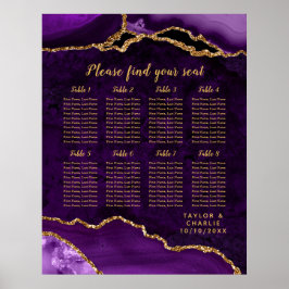 Poster Purple and Gold Agate Wedding Seating Chart