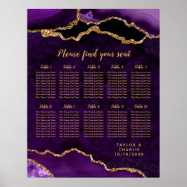 Poster Purple and Gold Agate Wedding Seating Chart