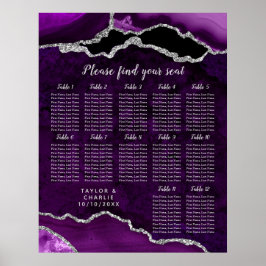Poster Purple and Silver Agate Wedding Seating Chart