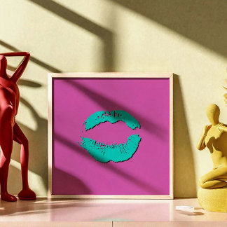 Poster Purple and Turquoise Kissing Lips