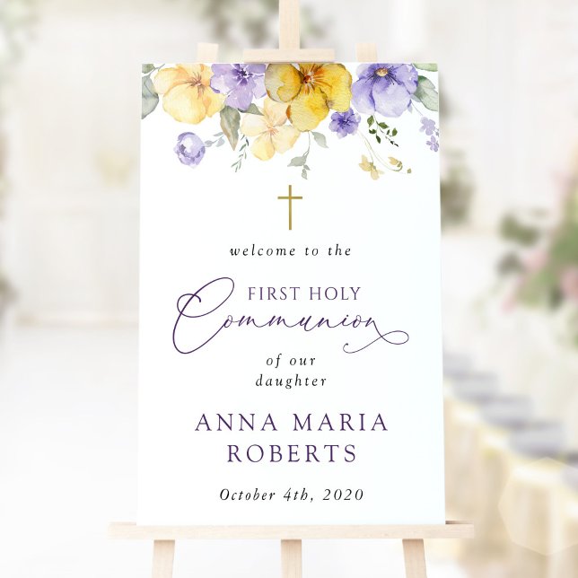 Poster Purple and Yellow Flowers, First Communion Welcome (Criador carregado)