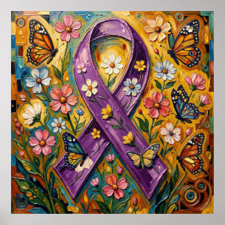 Poster Purple Awareness Ribbon Fibro