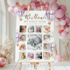 Poster Purple Beary First Birthday Photo Timeline