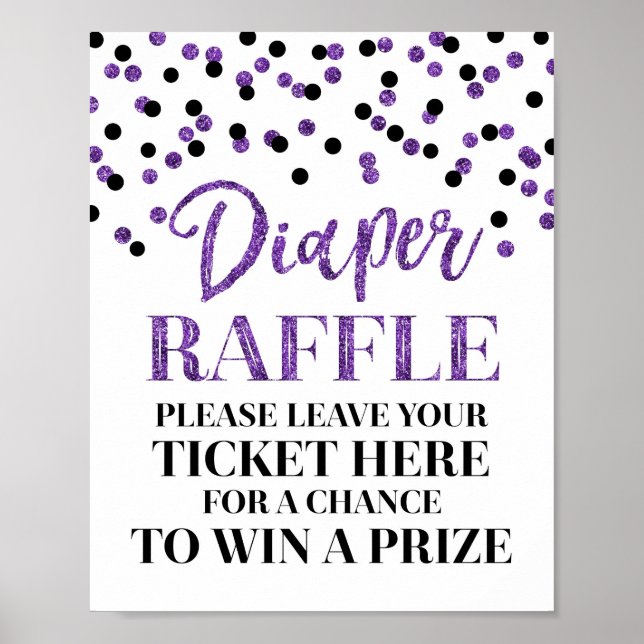 Poster Purple Black Confetti Diaper Raffle Baby Shower (Frente)