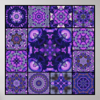 Pôster Purple & Blue Iris Flower Petals, Mosaic Montage