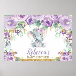 Poster Purple Floral Elephant Baby Shower Backdrop