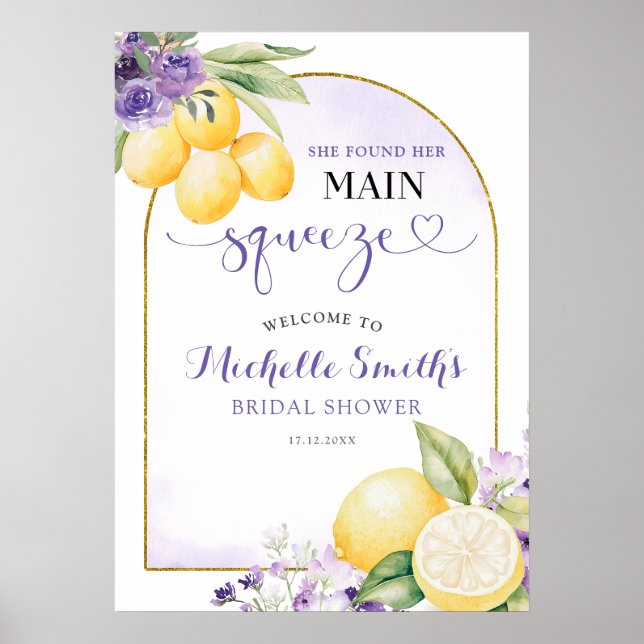 Poster Purple floral Lemonade Bridal shower Welcome Sign (Frente)