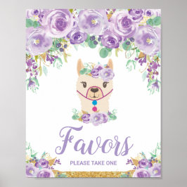 Poster Purple Floral Llama Chá de fraldas Aniversário Fav