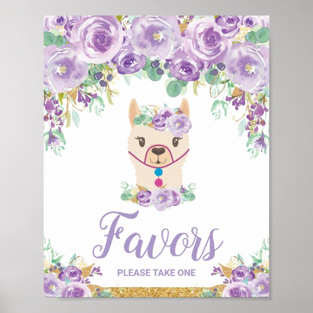 Poster Purple Floral Llama Chá de fraldas Aniversário Fav (Frente)