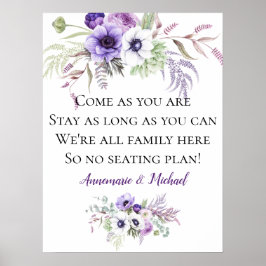 Poster Purple Floral No Seating Plan Wedding Sign