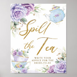 Poster Purple Floral Party Bridal Shower Spill The Tea