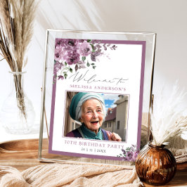 Poster Purple Floral Photo Any Age Birthday Welcome