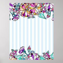 Poster Purple flowers and light blue stripes