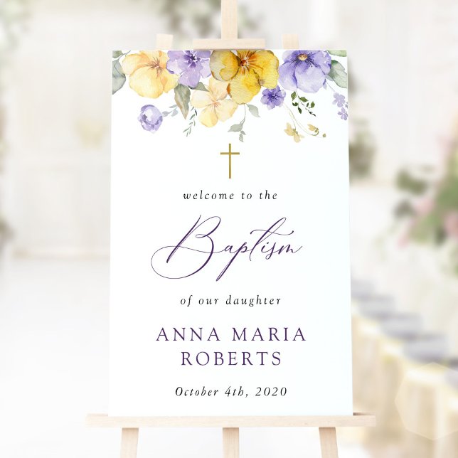 Poster Purple Flowers, Yellow Flowers, Baptism Welcome (Criador carregado)