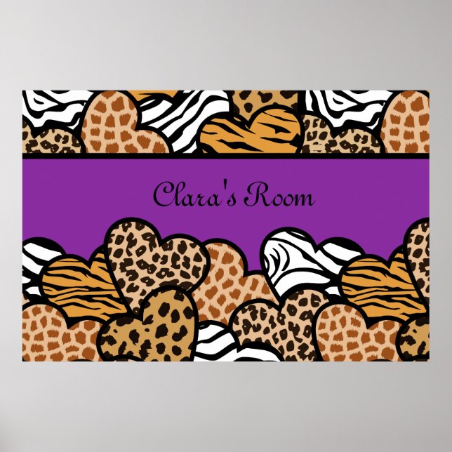 Poster Purple Girly animal print hearts with a name (Frente)