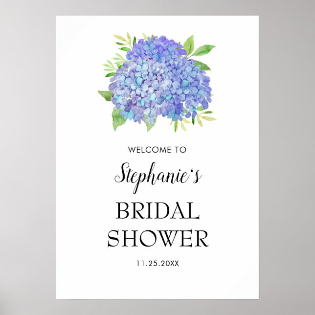 Poster Purple Hydrangea Bouquet Bridal Shower Welcome (Frente)