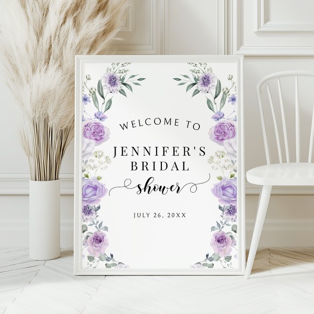 Poster Purple Lavender Floral Bridal Shower Welcome Sign (Criador carregado)