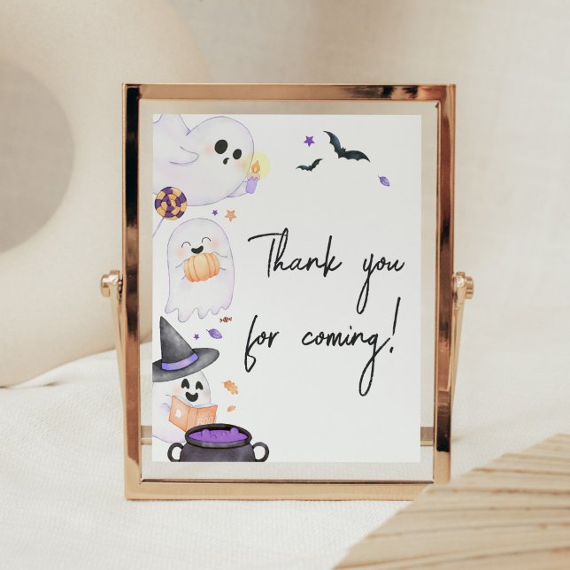 Poster Purple Little Boo Halloween Obrigado por vir (Purple Little Boo Baby Shower Thank you for Coming Sign)