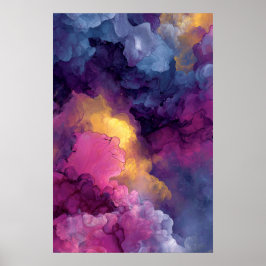 Poster Purple Magenta Gold Alcohol Ink Nebula Flow
