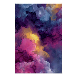 Pôster Purple Magenta Gold Alcohol Ink Nebula Flow