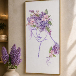 Pôster Purple Muse - Uma Senhora com Lilases e Orquídeas