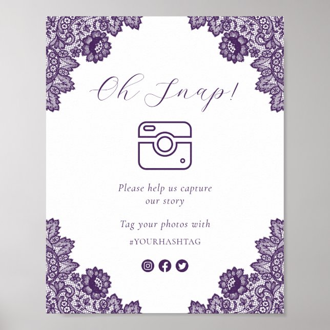 Poster Purple Oh Snap Social Media Wedding Sign (Frente)
