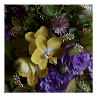 Pôster Purple Orchid and Lisianthus Floral Poster
