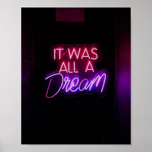 Poster Purple-Pink Word Text Art It Was All A Dream Sign  (Frente)