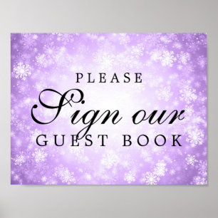 Pôster Purple Sign Weding Guestbook Winter Wonderland