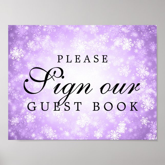 Pôster Purple Sign Weding Guestbook Winter Wonderland (Frente)